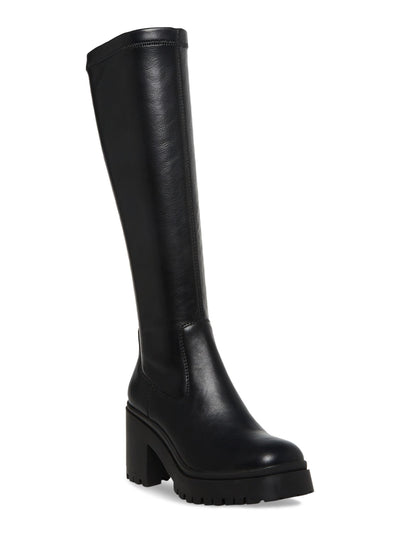 AQUA COLLEGE Womens Black 1" Platform Waterproof Stretch Ria Round Toe Block Heel Zip-Up Dress Boots 7 M