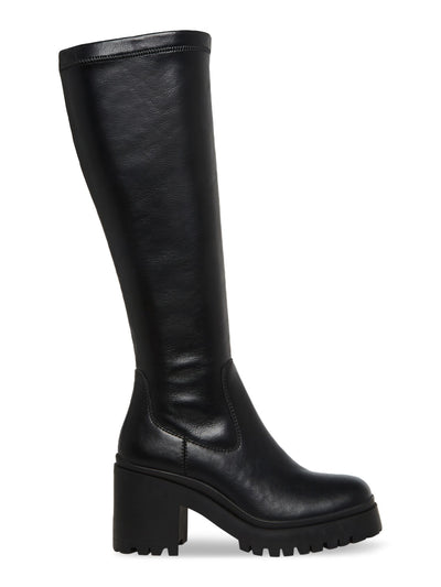 AQUA COLLEGE Womens Black 1" Platform Waterproof Stretch Ria Round Toe Block Heel Zip-Up Dress Boots 7 M