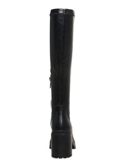 AQUA COLLEGE Womens Black 1" Platform Waterproof Stretch Ria Round Toe Block Heel Zip-Up Dress Boots 7 M