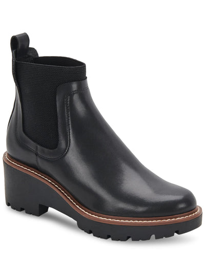 AQUA COLLEGE Womens Black Side Goring Waterproof Slip Resistant Demi Round Toe Wedge Leather Chelsea Boot 9 M