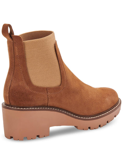 AQUA COLLEGE Womens Beige Chelsea Water Resistant Slip Resistant Demi Round Toe Wedge Leather Booties 6.5 M