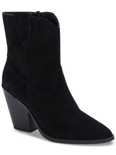 AQUA COLLEGE Womens Black Pull Tab Padded Winder Pointed Toe Block Heel Zip-Up Leather Booties 11