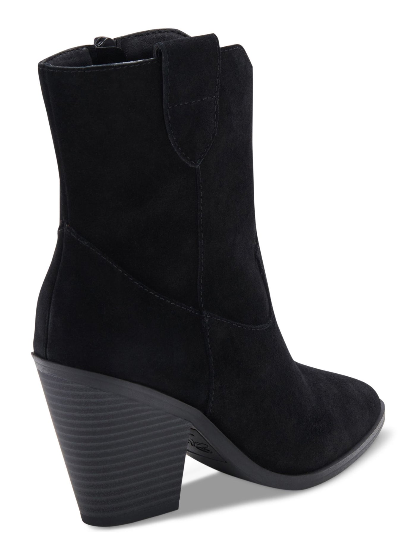 AQUA COLLEGE Womens Black Pull Tab Padded Winder Pointed Toe Block Heel Zip-Up Leather Booties 7 M