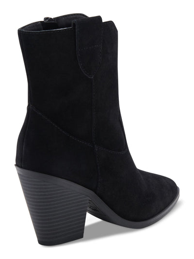 AQUA COLLEGE Womens Black Pull Tab Padded Winder Pointed Toe Block Heel Zip-Up Leather Booties 11