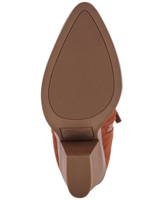 AQUA COLLEGE Womens Brown Pull Tab Padded Winder Pointed Toe Block Heel Zip-Up Leather Booties