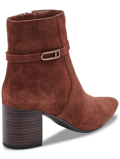 AQUA COLLEGE Womens Brown Buckle Accent Padded Tatum Almond Toe Block Heel Zip-Up Booties 10 M