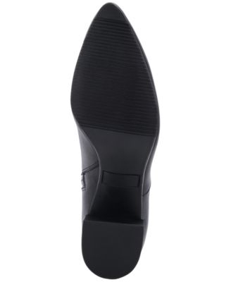 AQUA COLLEGE Womens Black Padded Waterproof Slip Resistant Buckle Accent Tatum Almond Toe Block Heel Zip-Up Leather Booties M