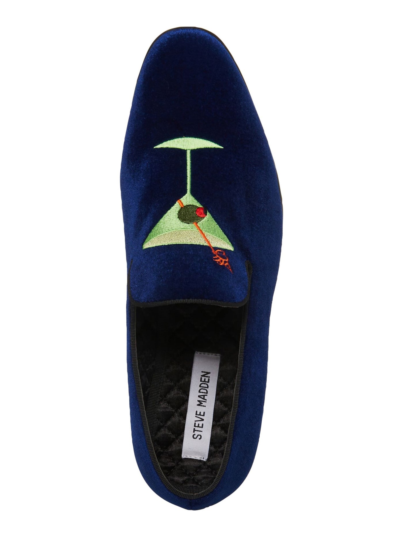 STEVE MADDEN Mens Blue Smoking Embroidered Martini Almond Toe Slip On Velvet Slippers Shoes 7.5 M
