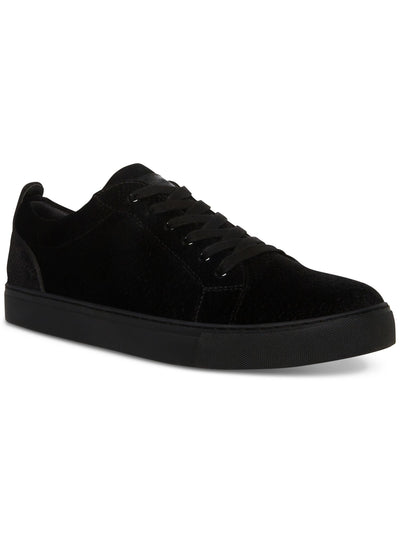 STEVE MADDEN Mens Black Snake Embossed Back Tab Yali Round Toe Lace-Up Velvet Sneakers Shoes 9