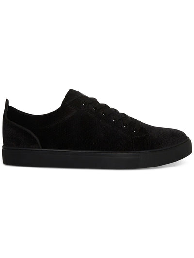 STEVE MADDEN Mens Black Snake Embossed Back Tab Yali Round Toe Lace-Up Velvet Sneakers Shoes 9