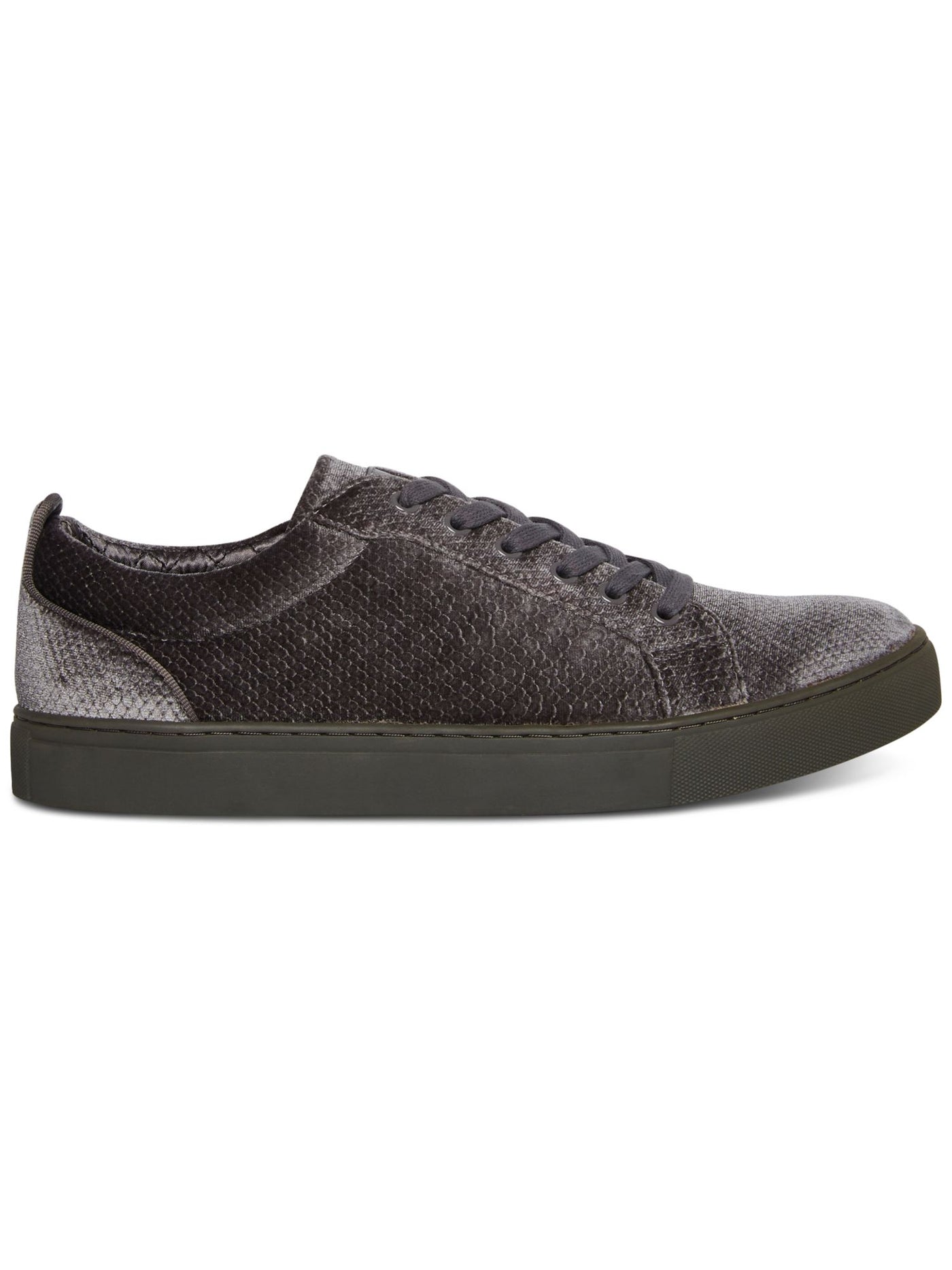 STEVE MADDEN Mens Gray Snake Embossed Back Tab Yali Round Toe Lace-Up Velvet Sneakers Shoes 10.5 M