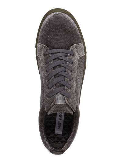 STEVE MADDEN Mens Gray Snake Embossed Back Tab Yali Round Toe Lace-Up Velvet Sneakers Shoes 12 M