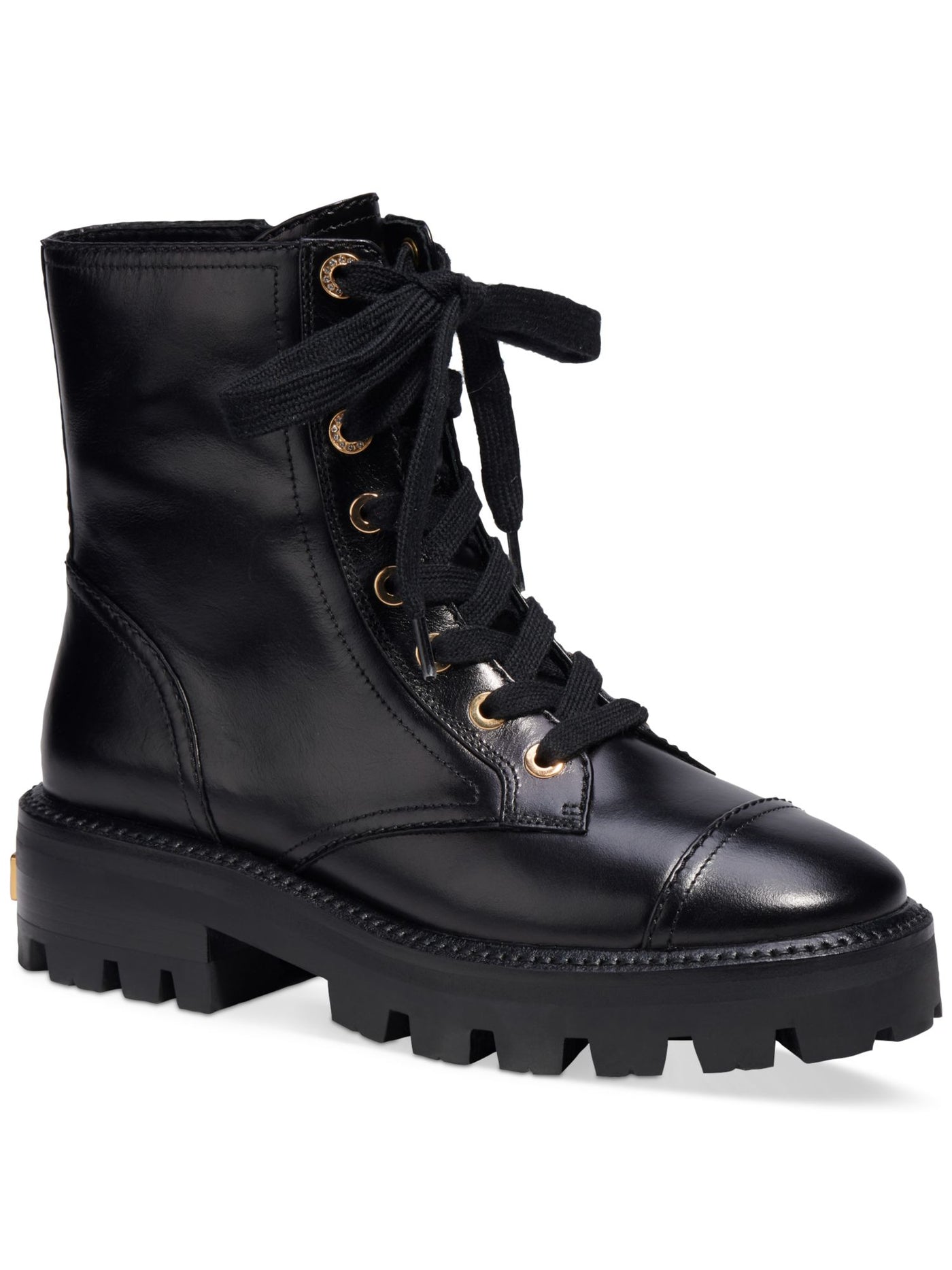 KATE SPADE NEW YORK Womens Black Merritt Round Toe Block Heel Lace-Up Leather Combat Boots 6 B