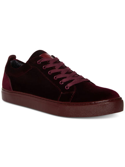 STEVE MADDEN Mens Burgundy Heel Pull Tab Yazi Round Toe Lace-Up Velvet Sneakers Shoes 8.5