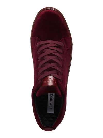 STEVE MADDEN Mens Burgundy Heel Pull Tab Yazi Round Toe Lace-Up Velvet Sneakers Shoes 7.5 M