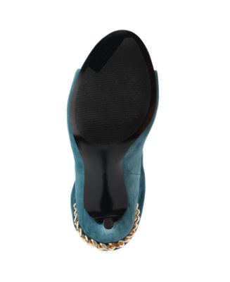 GUESS Womens Teal Chain Detail Padded Pleated Adilee Peep Toe Stiletto Leather Dress Booties M
