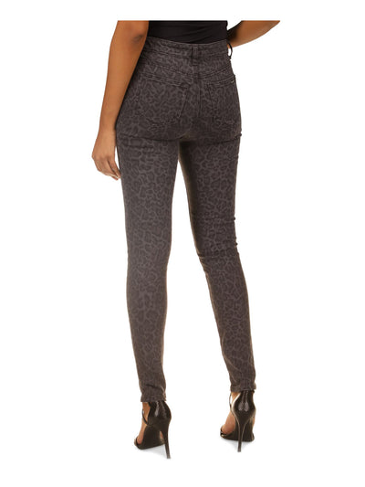 MICHAEL MICHAEL KORS Womens Gray Zippered Pocketed Button Closure Animal Print High Waist Jeans 12