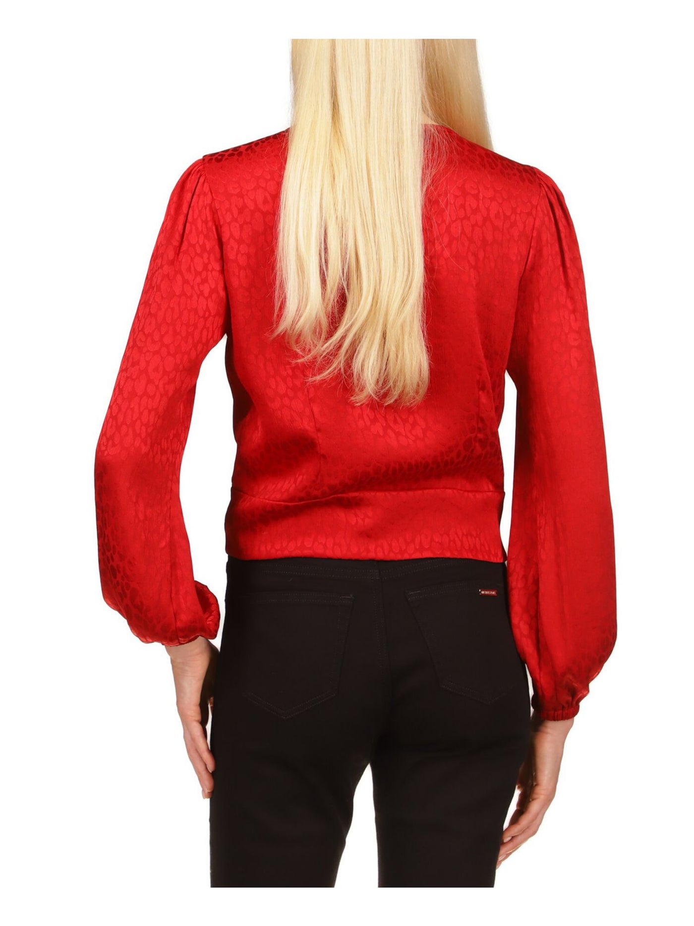 MICHAEL MICHAEL KORS Womens Red Long Sleeve V Neck Button Up Top M