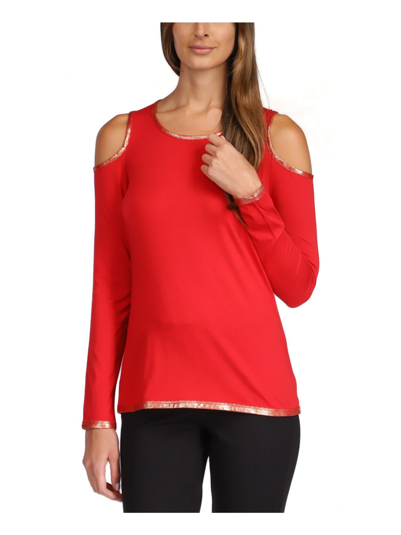 MICHAEL MICHAEL KORS Womens Red Cold Shoulder Long Sleeve Scoop Neck Top S