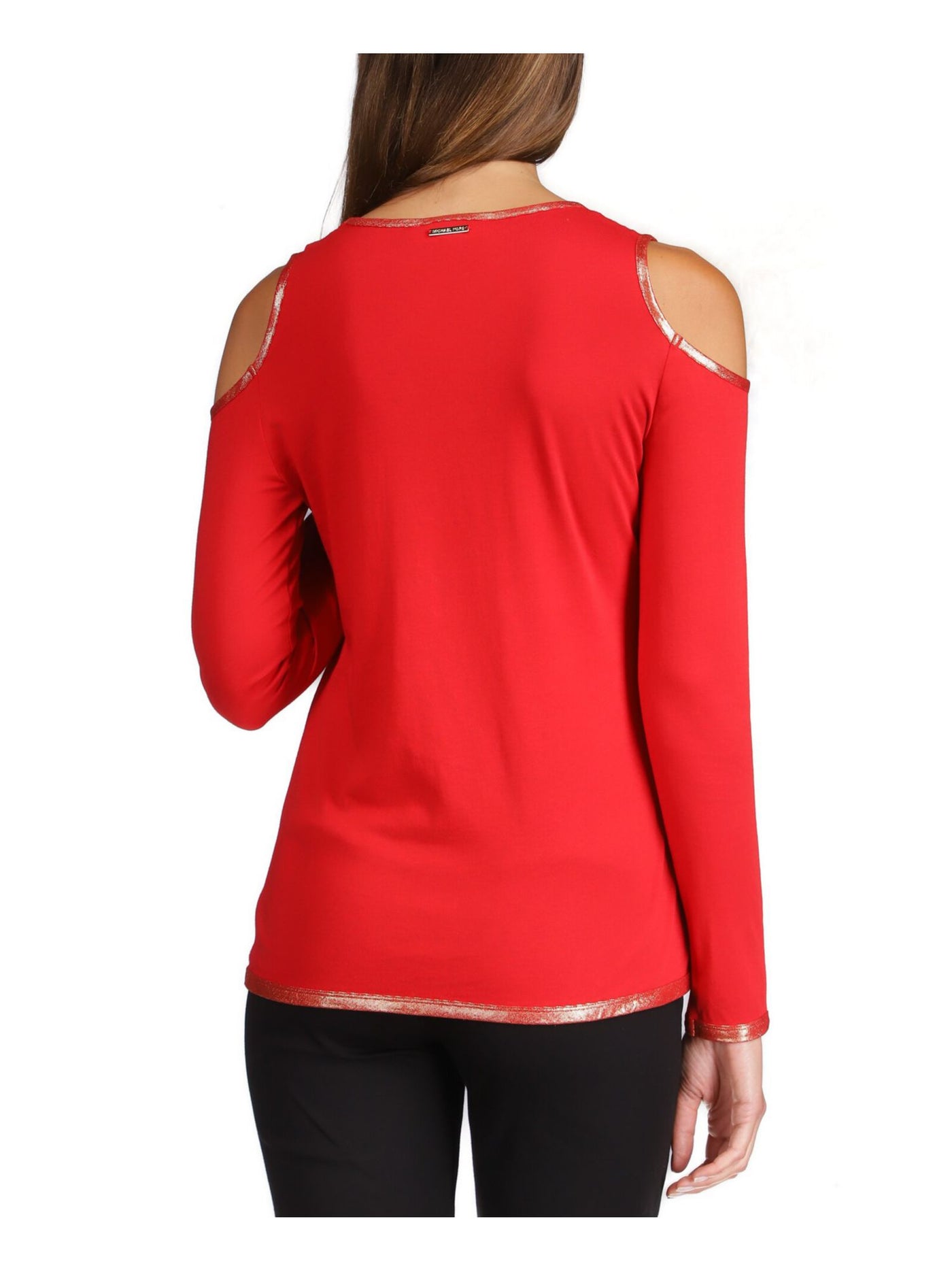 MICHAEL MICHAEL KORS Womens Red Cold Shoulder Long Sleeve Scoop Neck Top XL