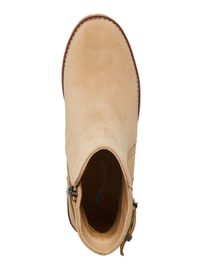 AQUA COLLEGE Womens Beige Padded Waterproof Buckle Accent Lug Sole Desiree Almond Toe Block Heel Zip-Up Leather Booties 9.5 M