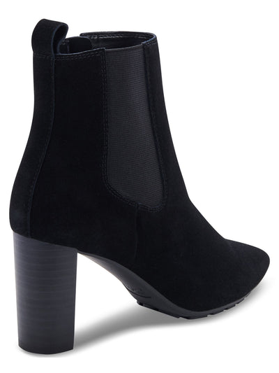 AQUA COLLEGE Womens Black Waterproof Katlyn Pointed Toe Stacked Heel Zip-Up Suede Booties 9.5 M