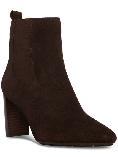 AQUA COLLEGE Womens Brown Waterproof Katlyn Pointed Toe Stacked Heel Zip-Up Suede Booties 8.5 M