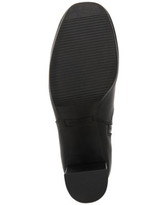 AQUA COLLEGE Womens Black Goring Padded Waterproof Slip Resistant Hadi Almond Toe Block Heel Zip-Up Leather Booties M