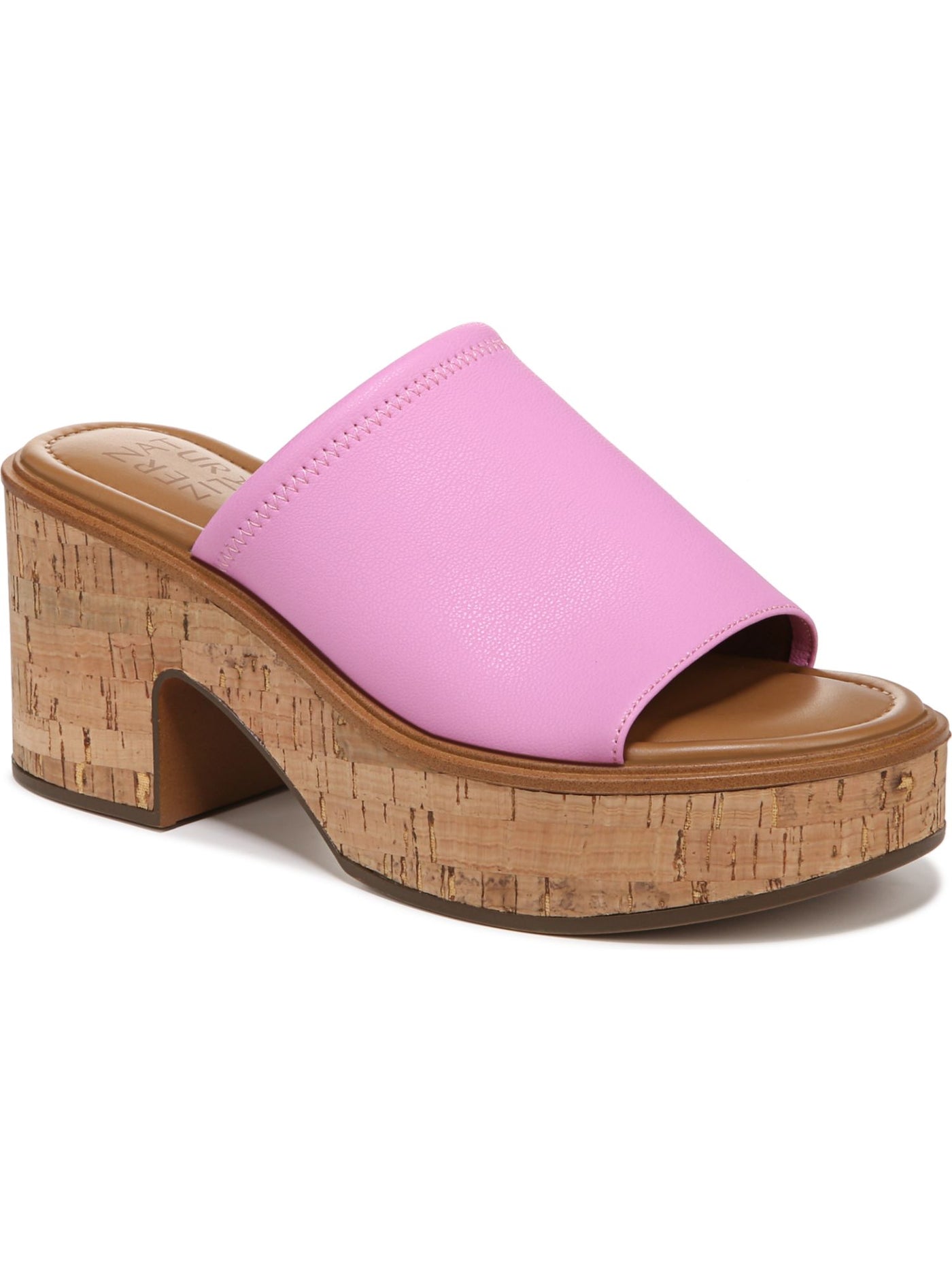 NATURALIZER Womens Pink 1" Platform Contour Padded Slip Resistant Cassie Round Toe Block Heel Slip On Slide Sandals Shoes 9 M