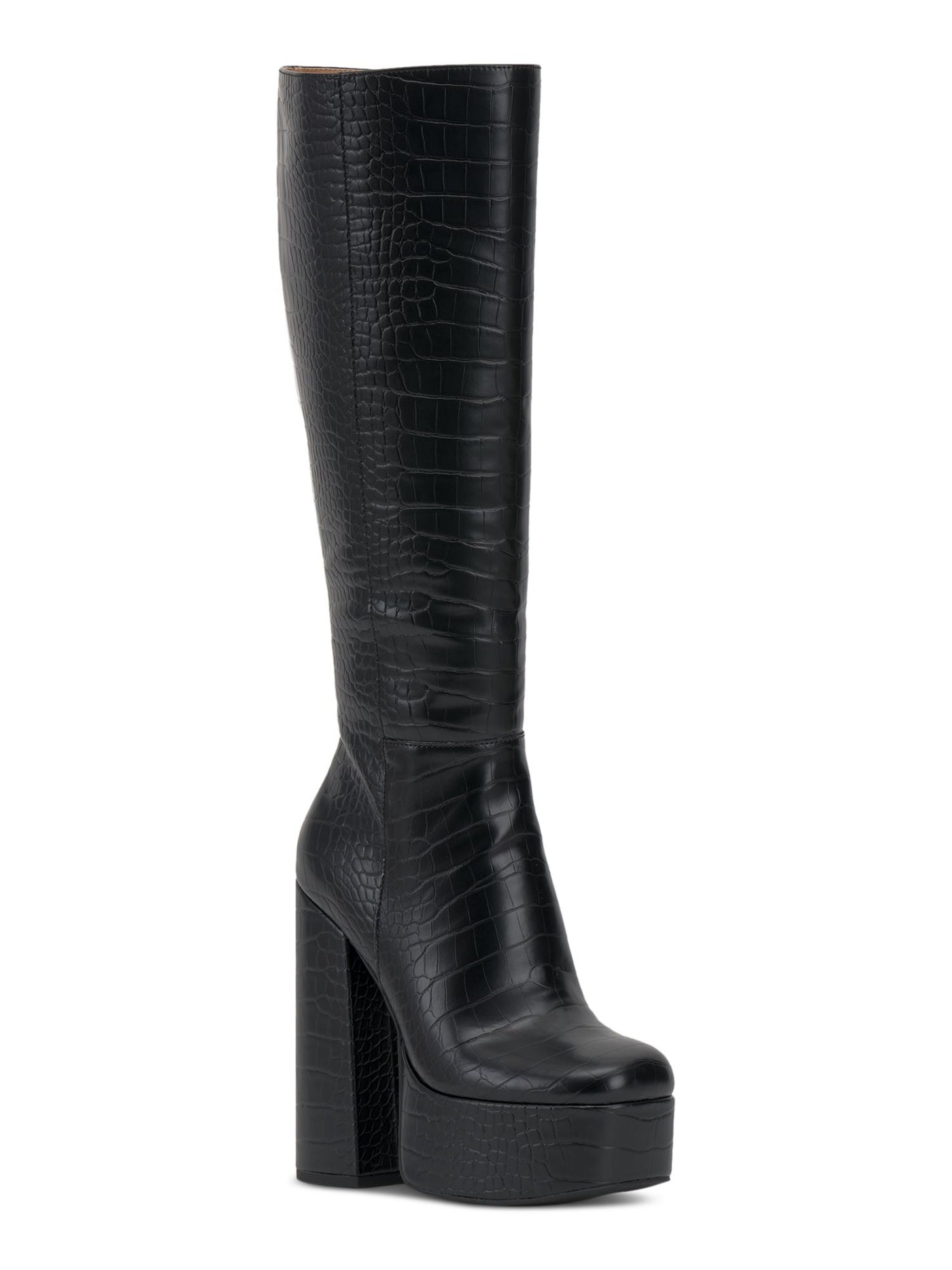 JESSICA SIMPSON Womens Black Animal Print 2" Platform Goring Padded Samah Square Toe Block Heel Zip-Up Dress Boots 6.5 M