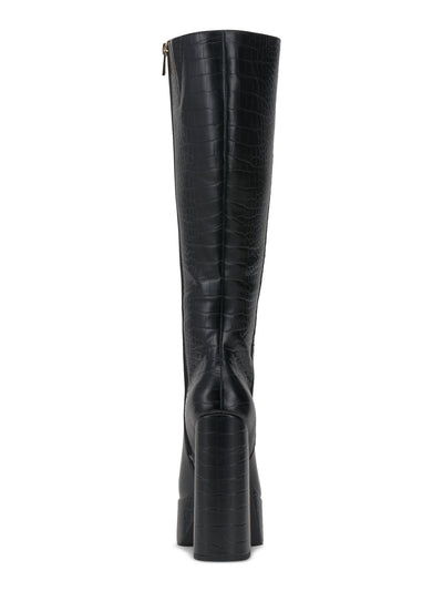 JESSICA SIMPSON Womens Black Animal Print 2 Inch Platform Goring Padded Samah Square Toe Block Heel Zip-Up Dress Boots 11 M