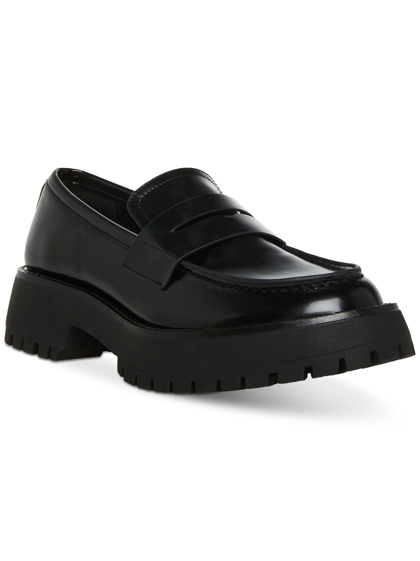 MADDEN GIRL Womens Black Penny Keeper 1" Platform Lug Sole Padded Heather Round Toe Slip On Dress Loafers Shoes 7.5 M