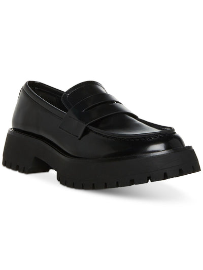 MADDEN GIRL Womens Black Penny Keeper 1" Platform Lug Sole Padded Heather Round Toe Slip On Dress Loafers Shoes 7.5 M