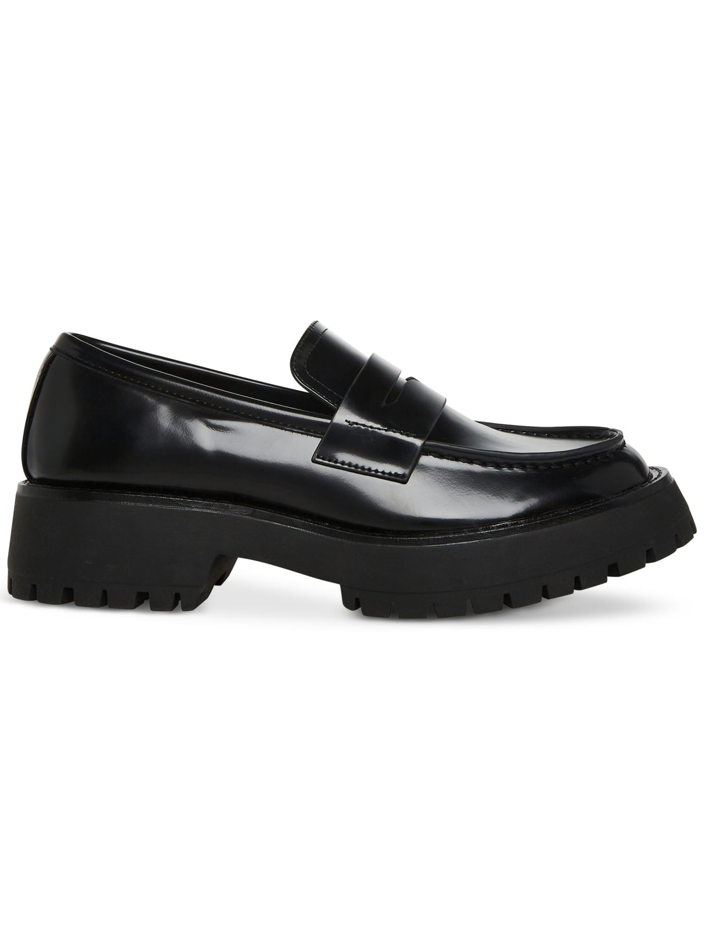 MADDEN GIRL Womens Black Penny Keeper 1" Platform Lug Sole Padded Heather Round Toe Slip On Dress Loafers Shoes 7.5 M