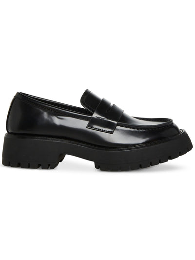 MADDEN GIRL Womens Black Penny Keeper 1" Platform Lug Sole Padded Heather Round Toe Slip On Dress Loafers Shoes 7.5 M