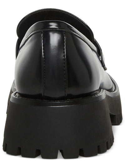 MADDEN GIRL Womens Black Penny Keeper 1" Platform Lug Sole Padded Heather Round Toe Slip On Dress Loafers Shoes 7.5 M