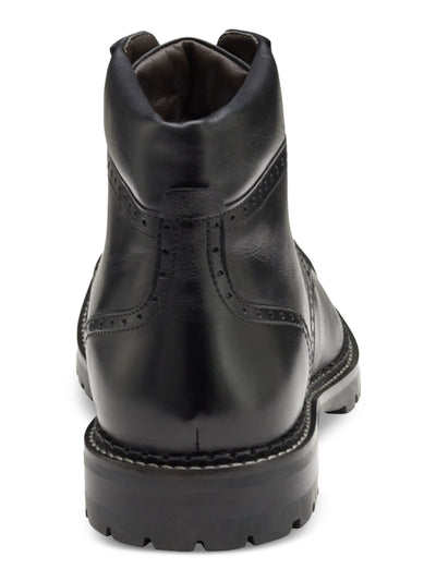 JOHNSTON & MURPHY Mens Black Lug Sole Brogue Detailing Cushioned Removable Insole Garrison Cap Toe Block Heel Lace-Up Boots Shoes 9 M