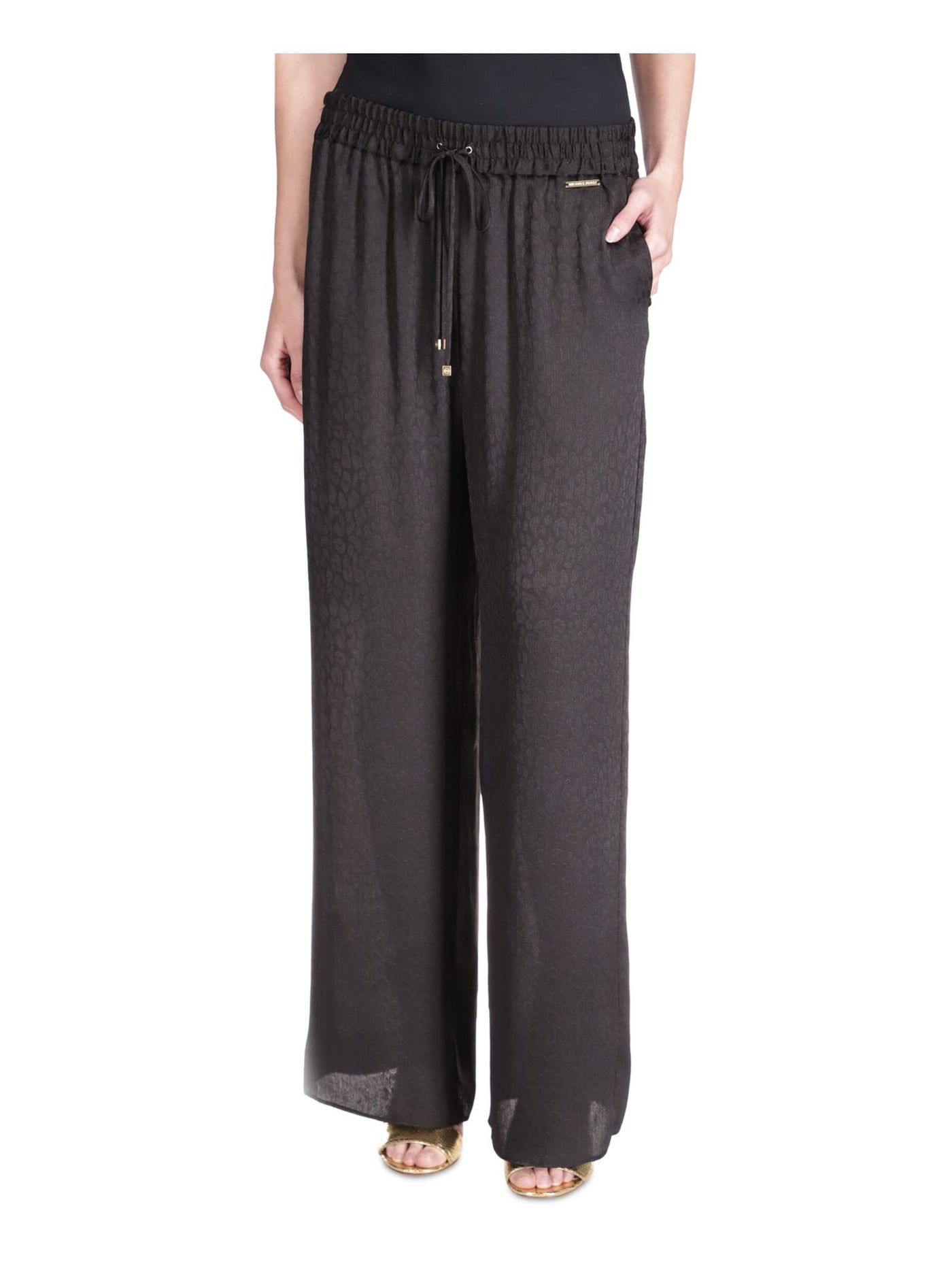 MICHAEL MICHAEL KORS Womens Black Pocketed Drawstring Waist Wide Leg High Waist Pants P\M