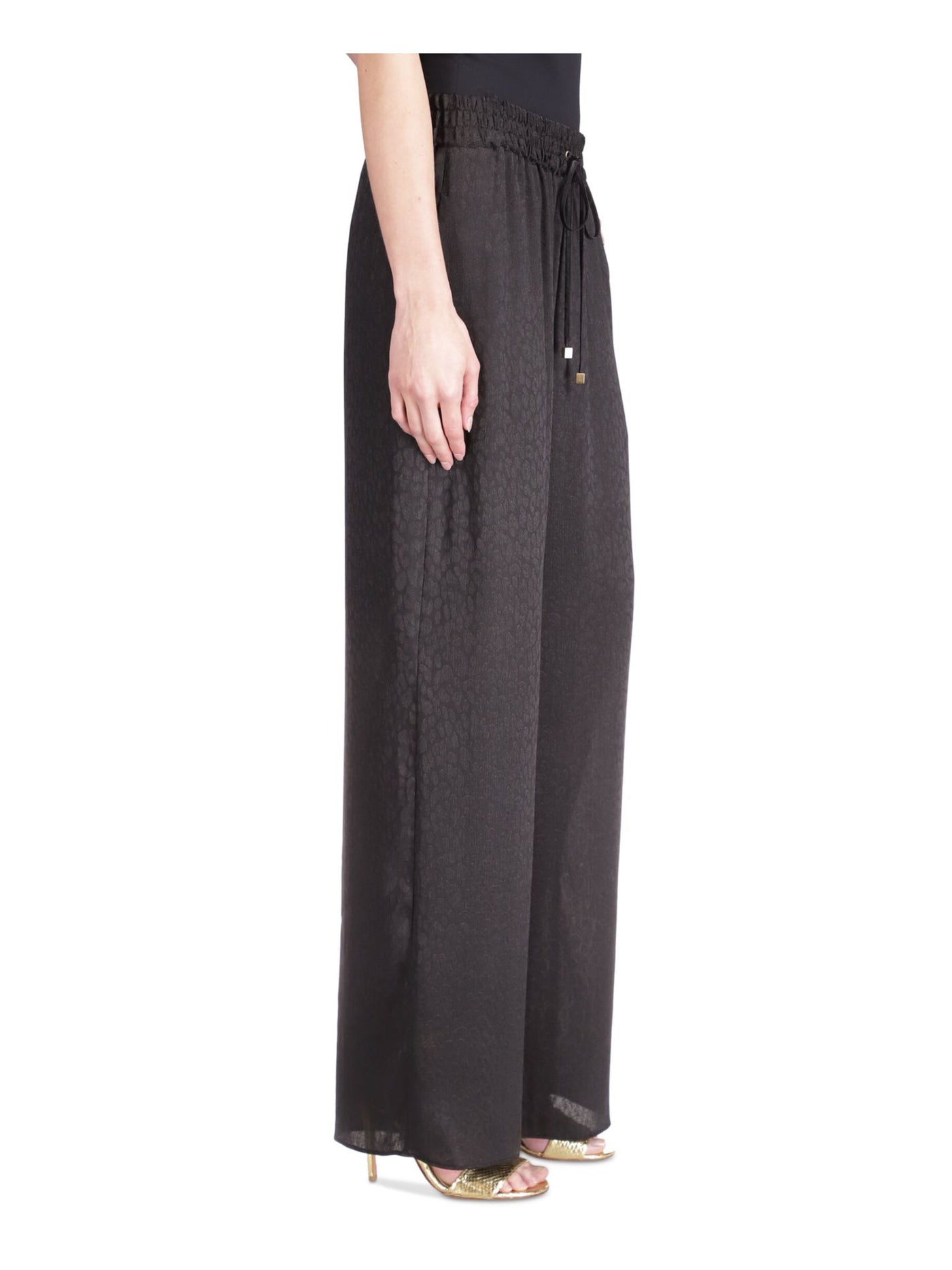 MICHAEL MICHAEL KORS Womens Black Pocketed Drawstring Waist Wide Leg High Waist Pants P\M