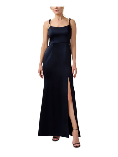 ADRIANNA PAPELL Womens Navy Zippered Slitted Tie Straps Sleeveless Scoop Neck Full-Length Party Gown Dress 6
