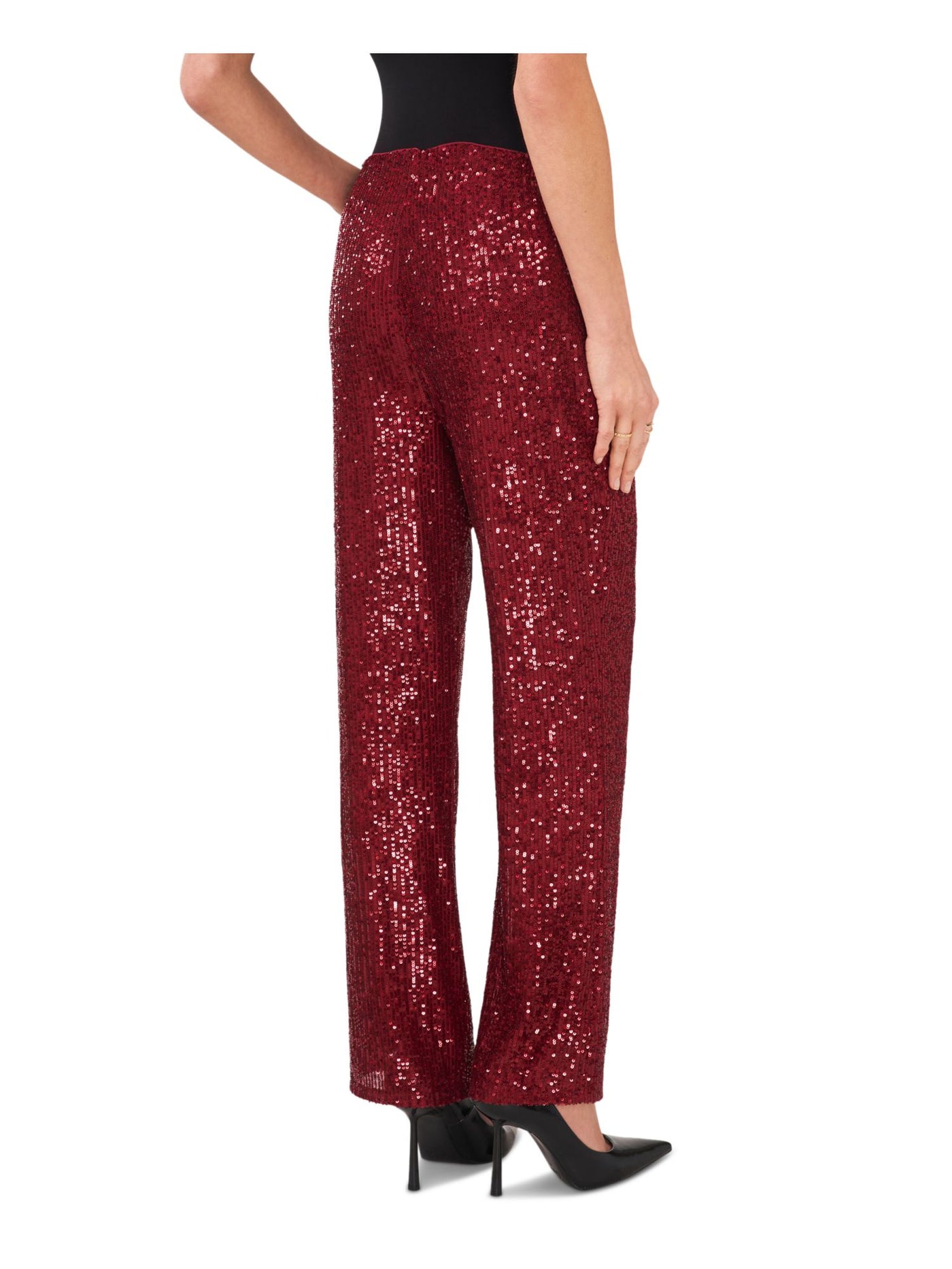 VINCE CAMUTO Womens Red Sequined Elastic Waist Pull On Cocktail Flare Pants M
