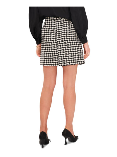 VINCE CAMUTO Womens Black Zippered Button Detail Houndstooth Short A-Line Skirt 6