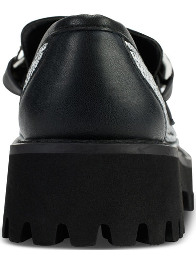 KARL LAGERFELD PARIS Womens Black Mixed Media 1" Platform Chain Accent Notched Lug Heel Padded Rhinestone Giana Almond Toe Slip On Dress Loafers Shoes 6.5