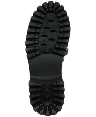 KARL LAGERFELD PARIS Womens Black Mixed Media 1" Platform Chain Accent Notched Lug Heel Padded Rhinestone Giana Almond Toe Slip On Dress Loafers Shoes