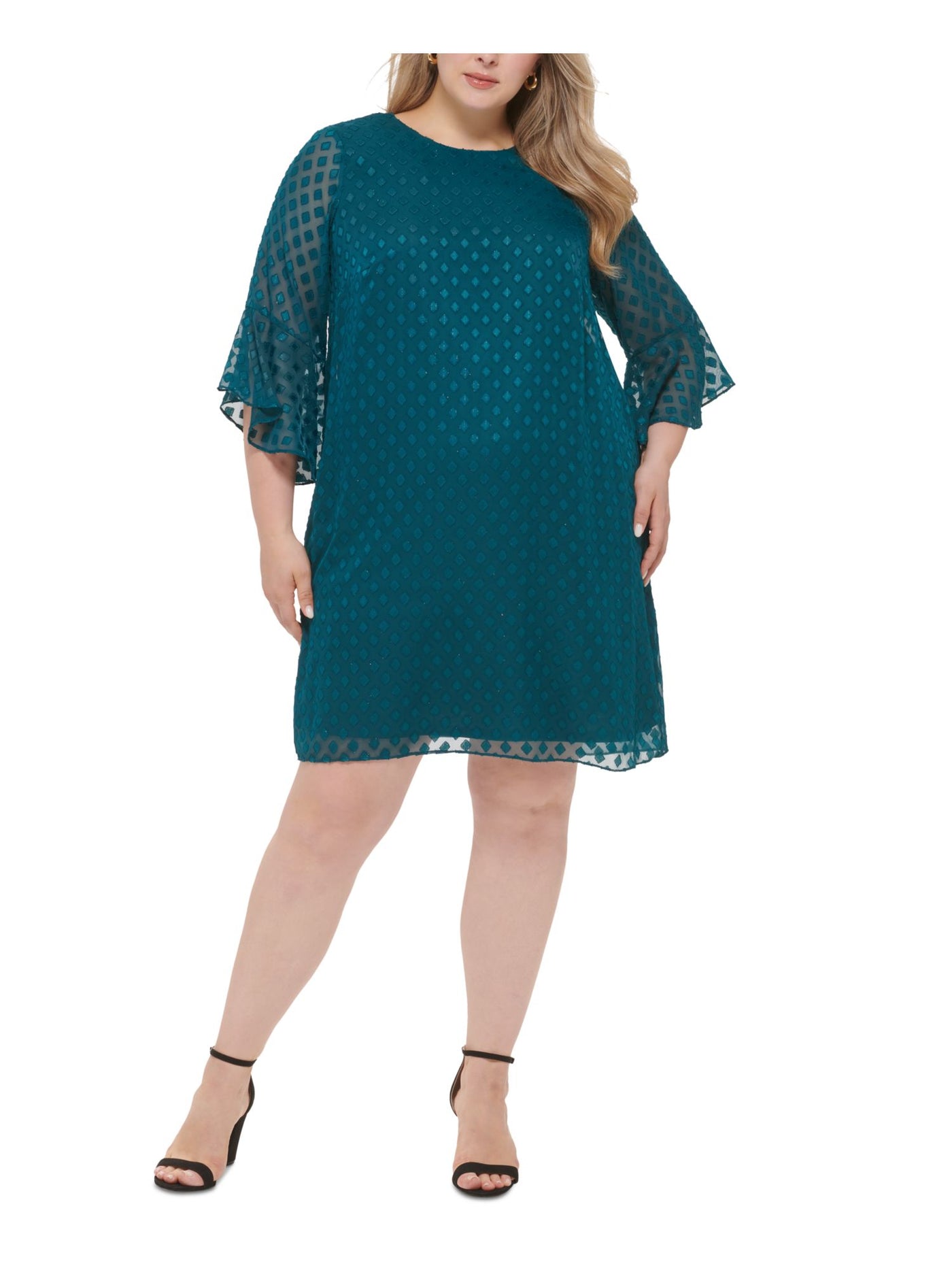 JESSICA HOWARD Womens Teal Lined Keyhole Back Flutter Sleeve Boat Neck Above The Knee Wear To Work Shift Dress Plus 18W