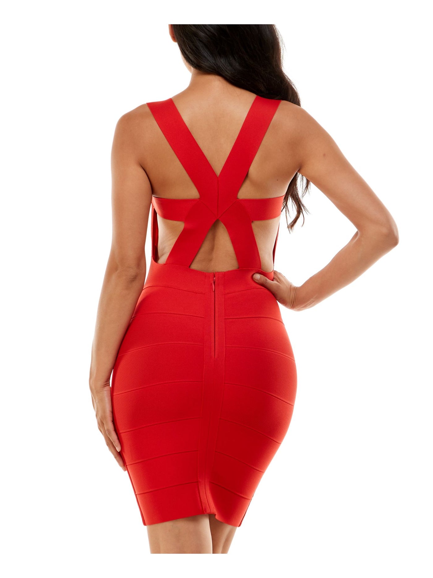 BEBE Womens Red Zippered Unlined Sleeveless Square Neck Above The Knee Cocktail Body Con Dress XL