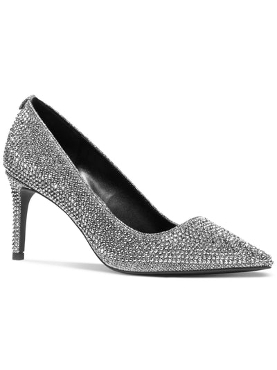 MICHAEL MICHAEL KORS Womens Silver Rhinestone Padded Alina Pointed Toe Stiletto Slip On Dress Pumps Shoes 7 M