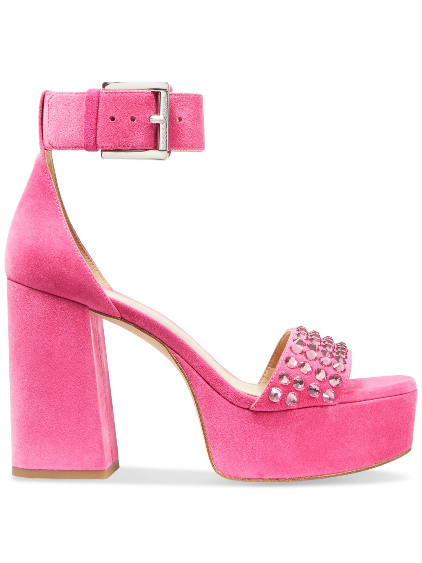 MICHAEL MICHAEL KORS Womens Pink 1-1/2" Platform Embellished Padded Tara Round Toe Block Heel Buckle Leather Heeled Sandal 6.5 M