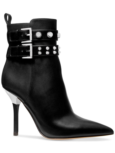 MICHAEL MICHAEL KORS Womens Black Heel Pull-Tab Buckle Accent Studded Amal Pointed Toe Stiletto Zip-Up Heeled Boots 9