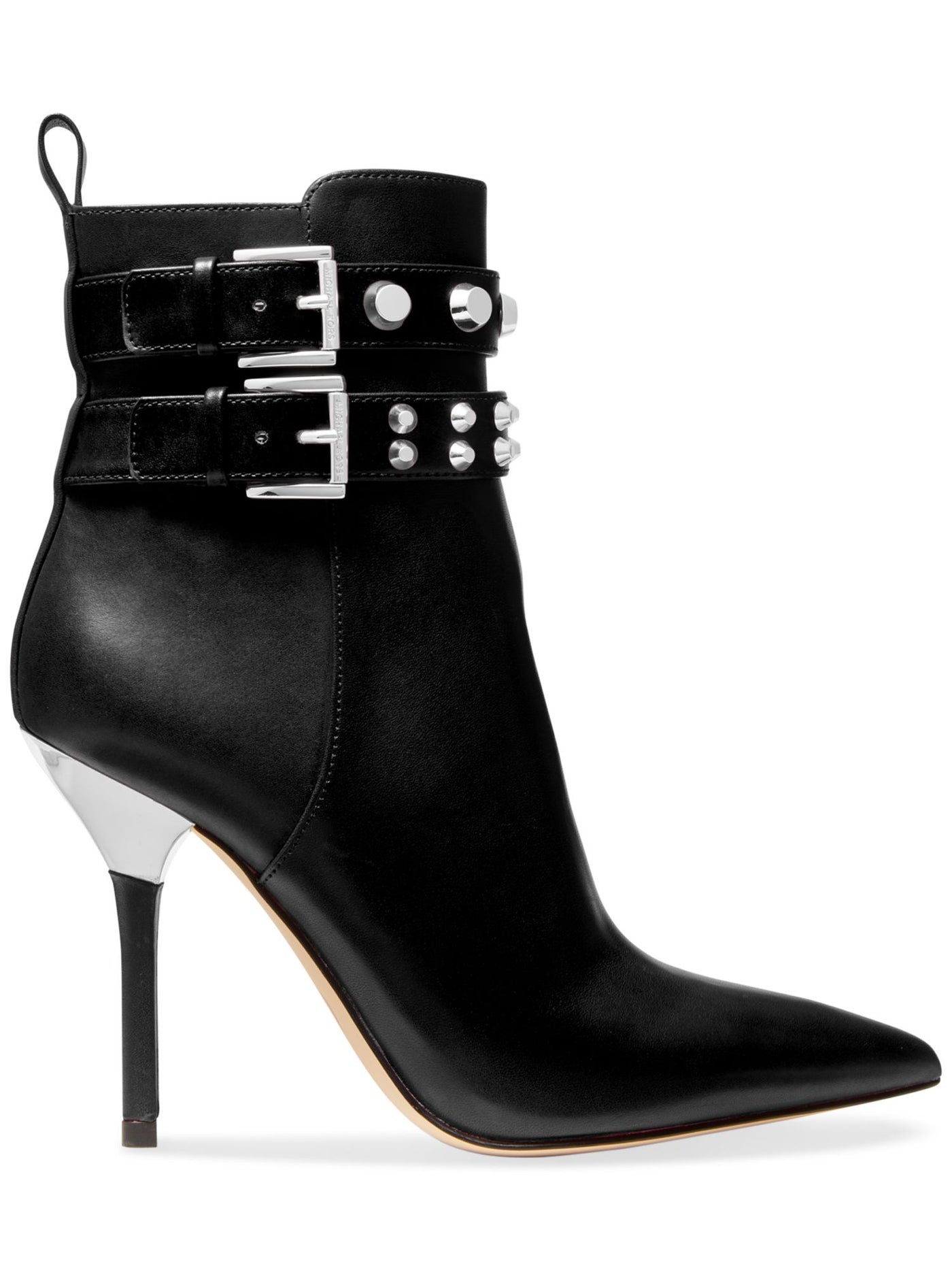 MICHAEL MICHAEL KORS Womens Black Heel Pull-Tab Buckle Accent Studded Amal Pointed Toe Stiletto Zip-Up Leather Heeled Boots 6.5 M